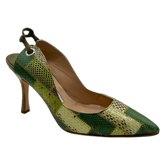 Manolo Blahnik Green Patchwork Snakeskin Heels