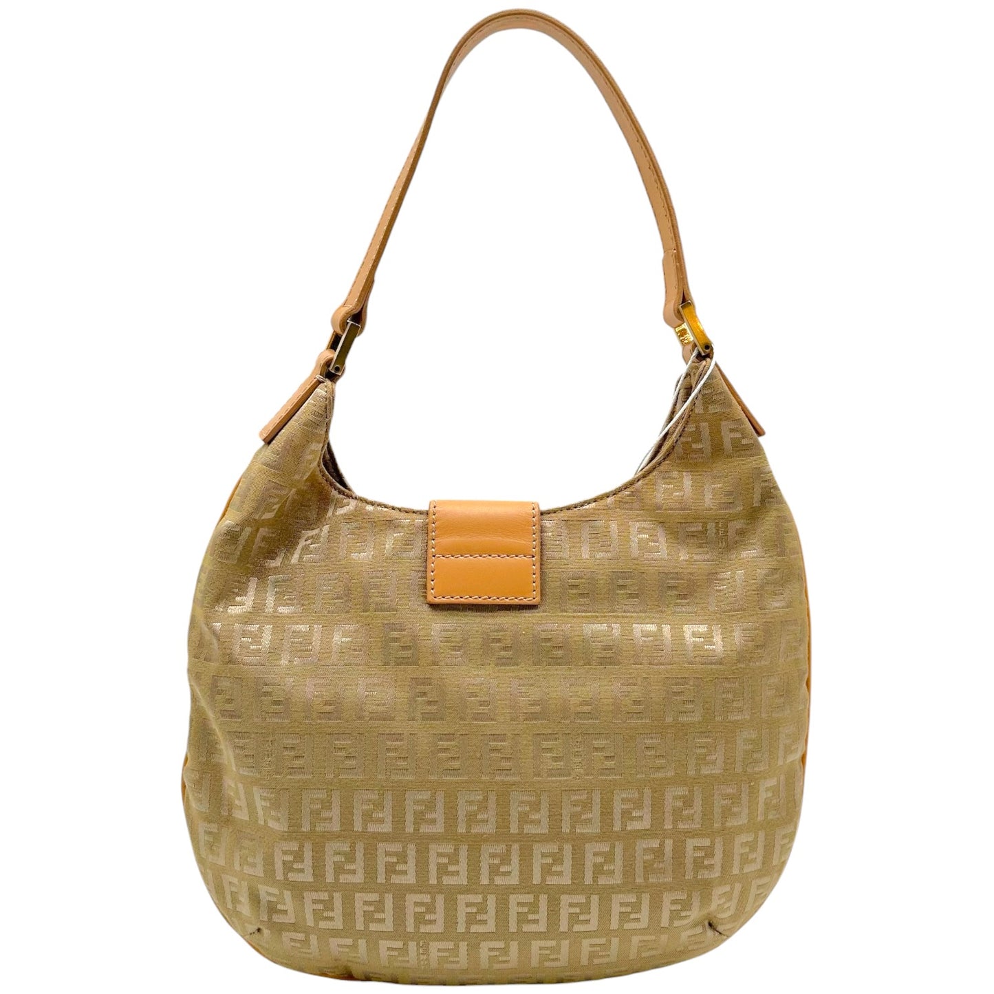 Fendi Tan & Gold Small Crescent Baguette Shoulder Bag