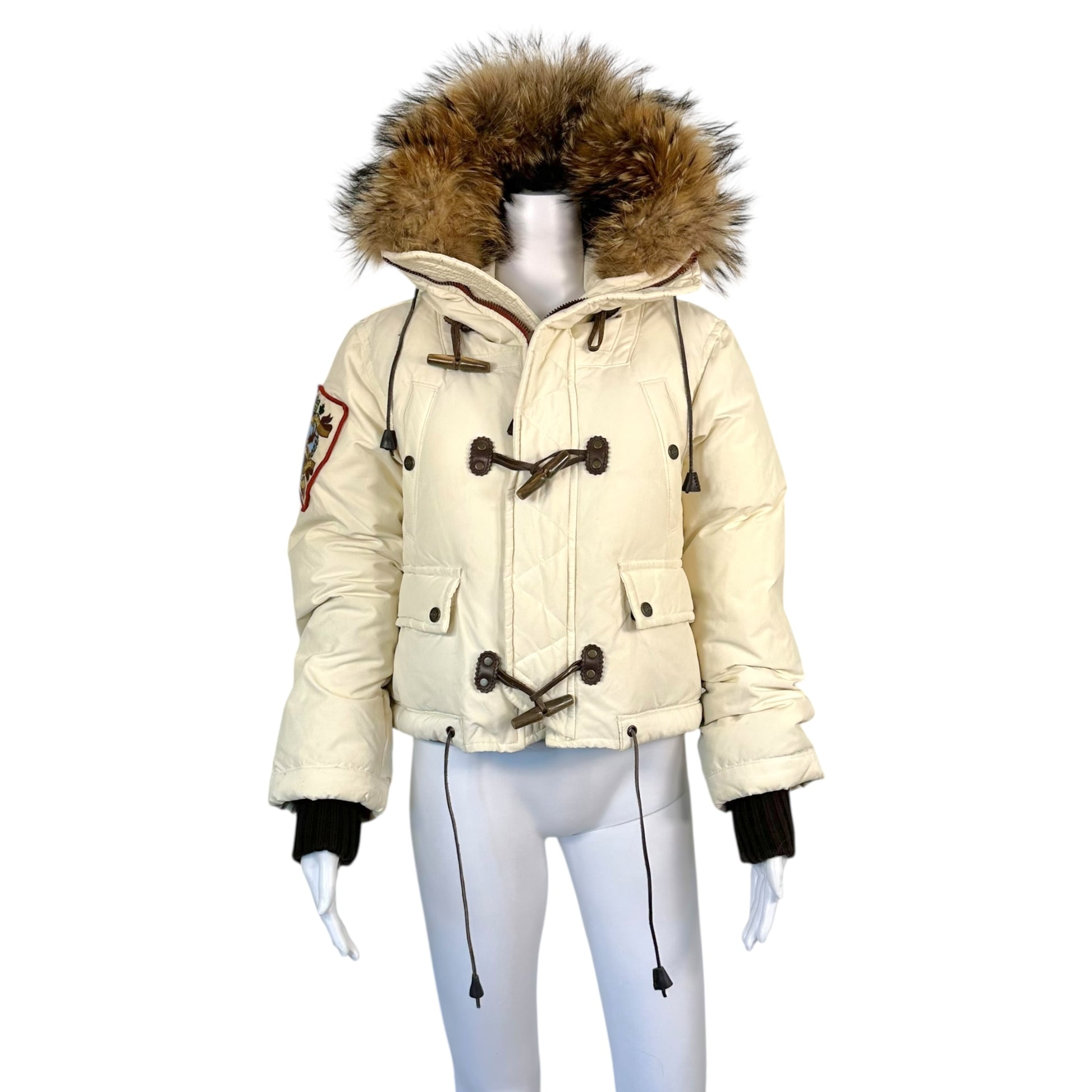 Dsquared2 White Down Fill Leather Toggle & Coyote Cropped Puffer Coat - Outfit Repeater