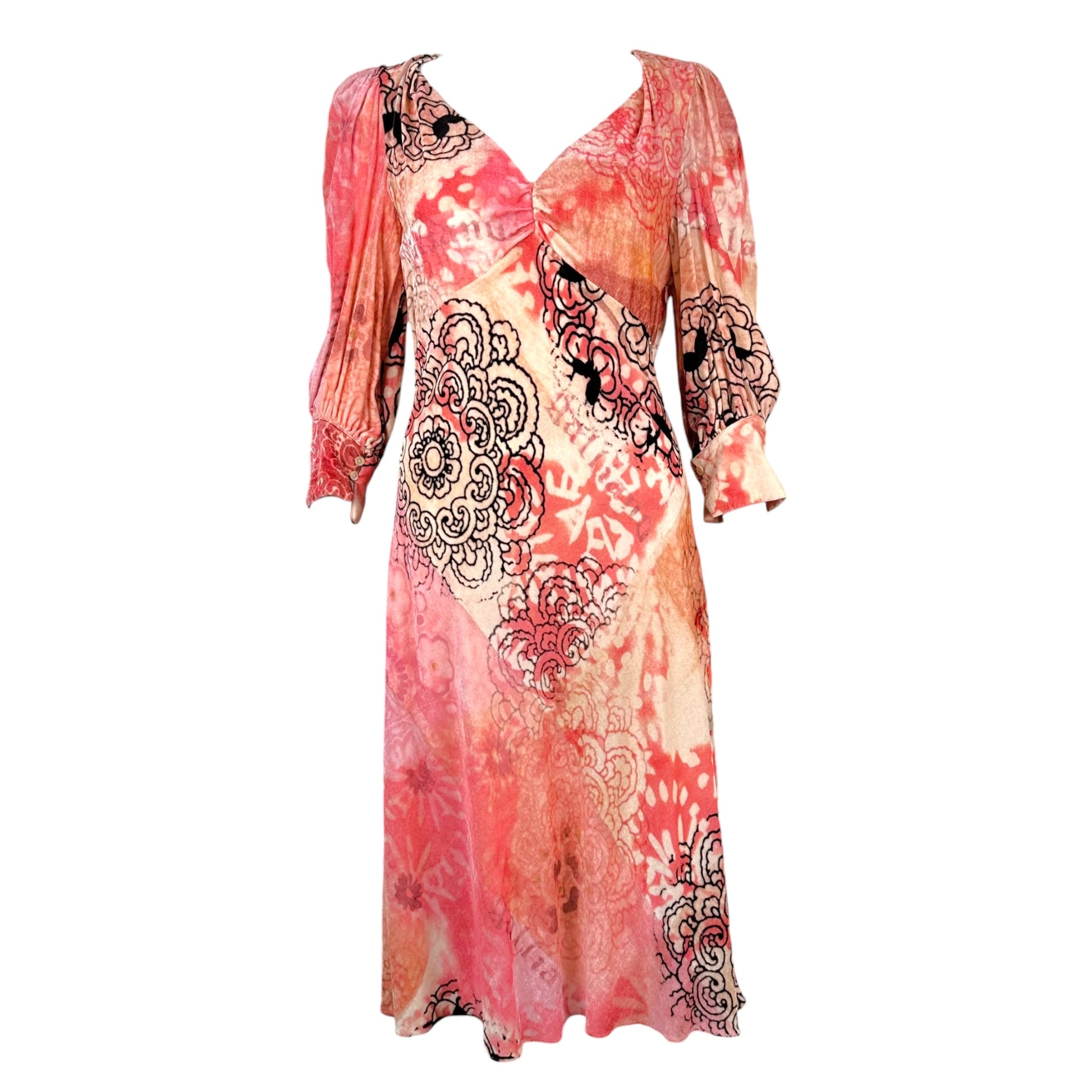 Galliano Pink Floral Printed Midi Dress