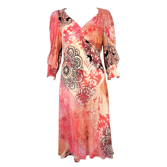 Galliano Pink Floral Printed Midi Dress