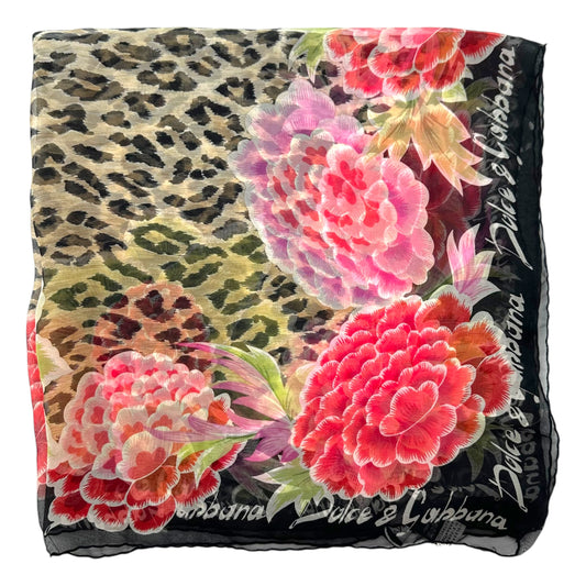 Dolce & Gabbana Floral & Leopard Print Square Silk Scarf