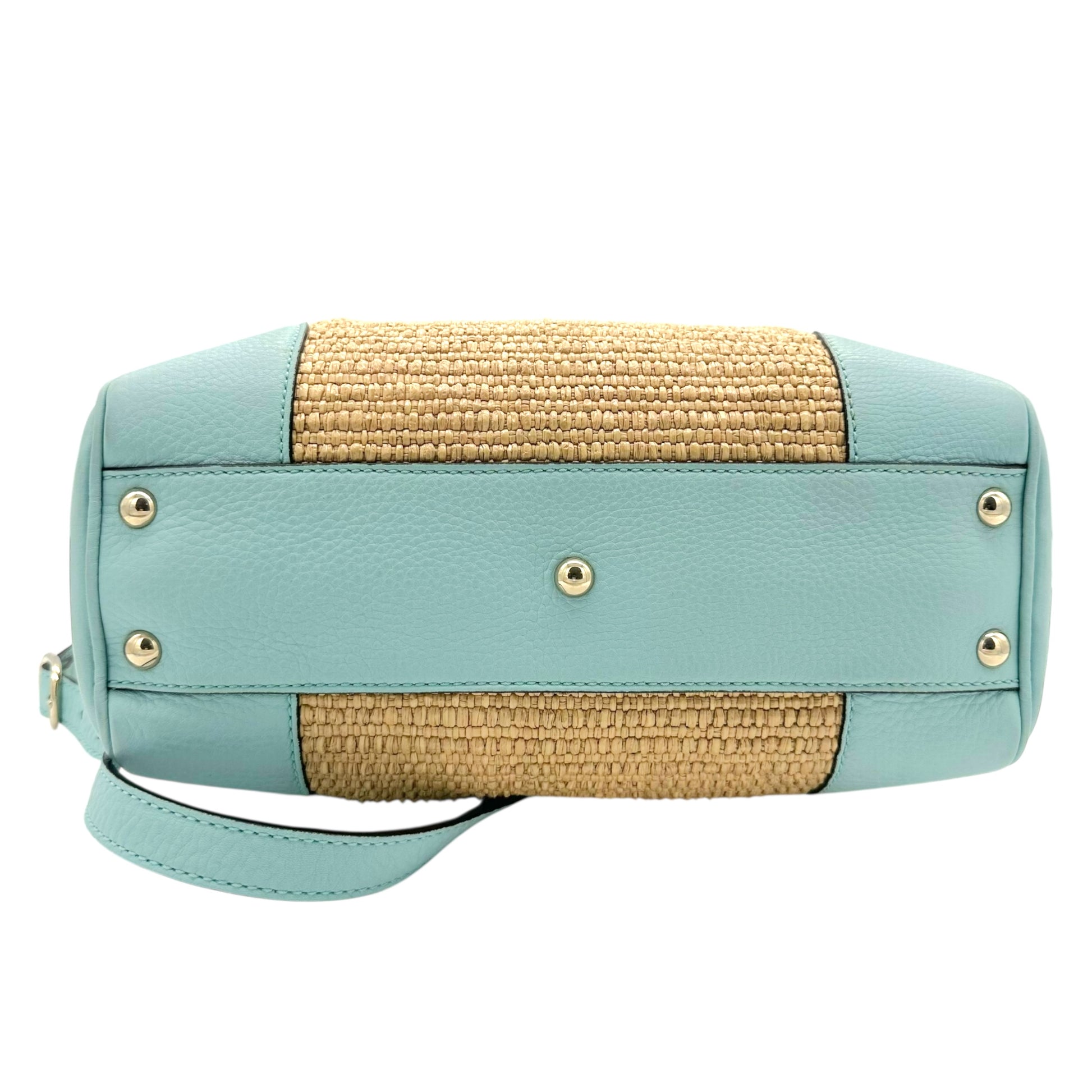 Gucci Raffia & Bamboo Blue Leather Trim 2-Way Bag - Outfit Repeater
