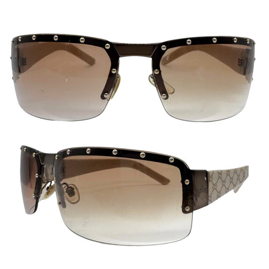 Gucci GG1823/S Studded Lens Monogram Arm Rimless Wrap Sunglasses