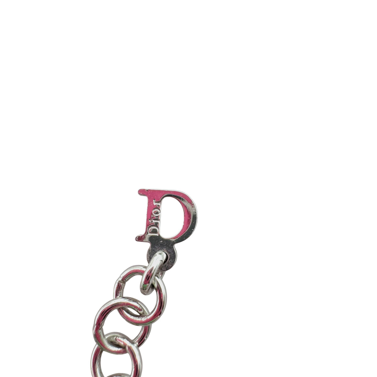 Christian Dior Silver Rhinestone Flower & Bow Logo Necklace