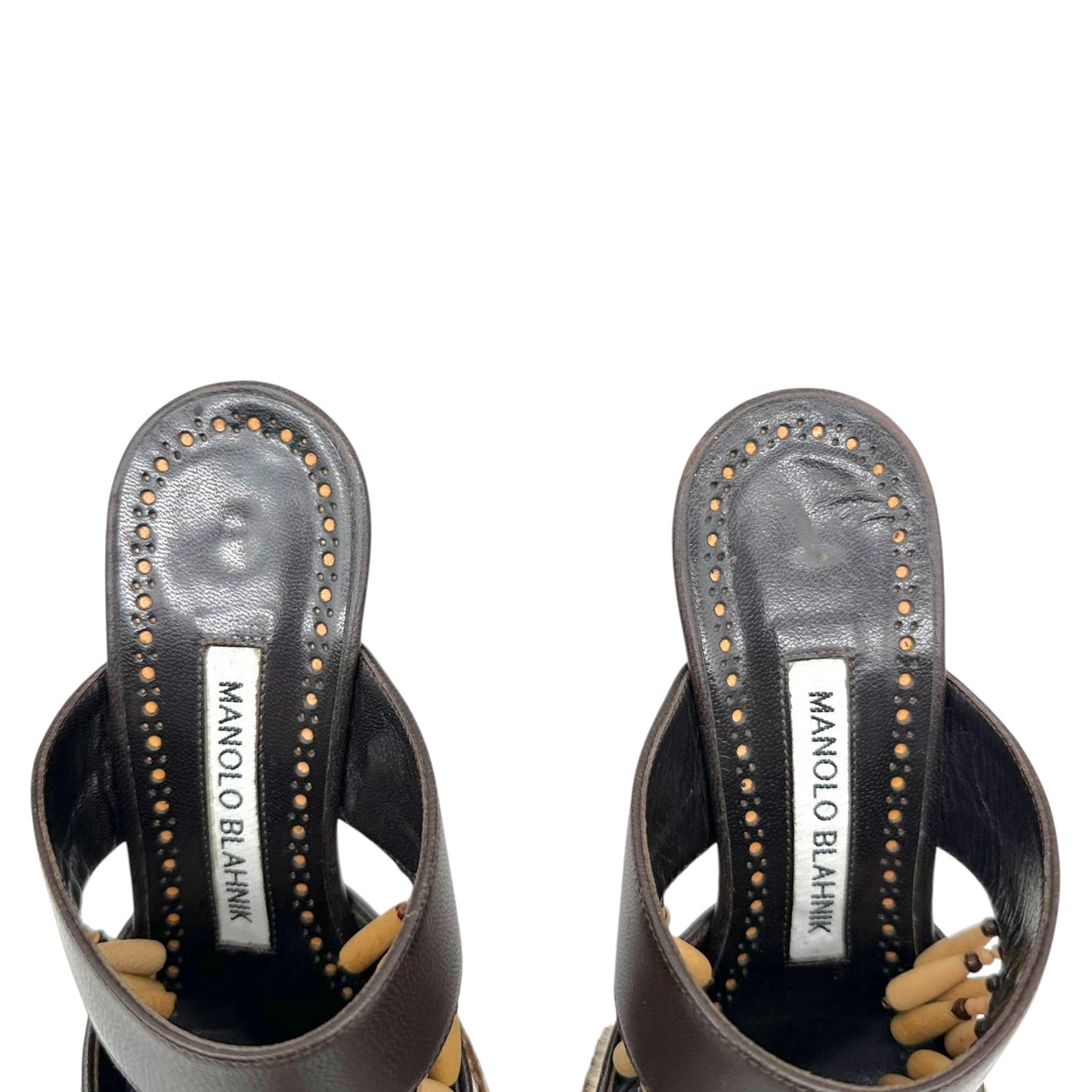 Manolo Blahnik Brown Wood Charm Mule Heels