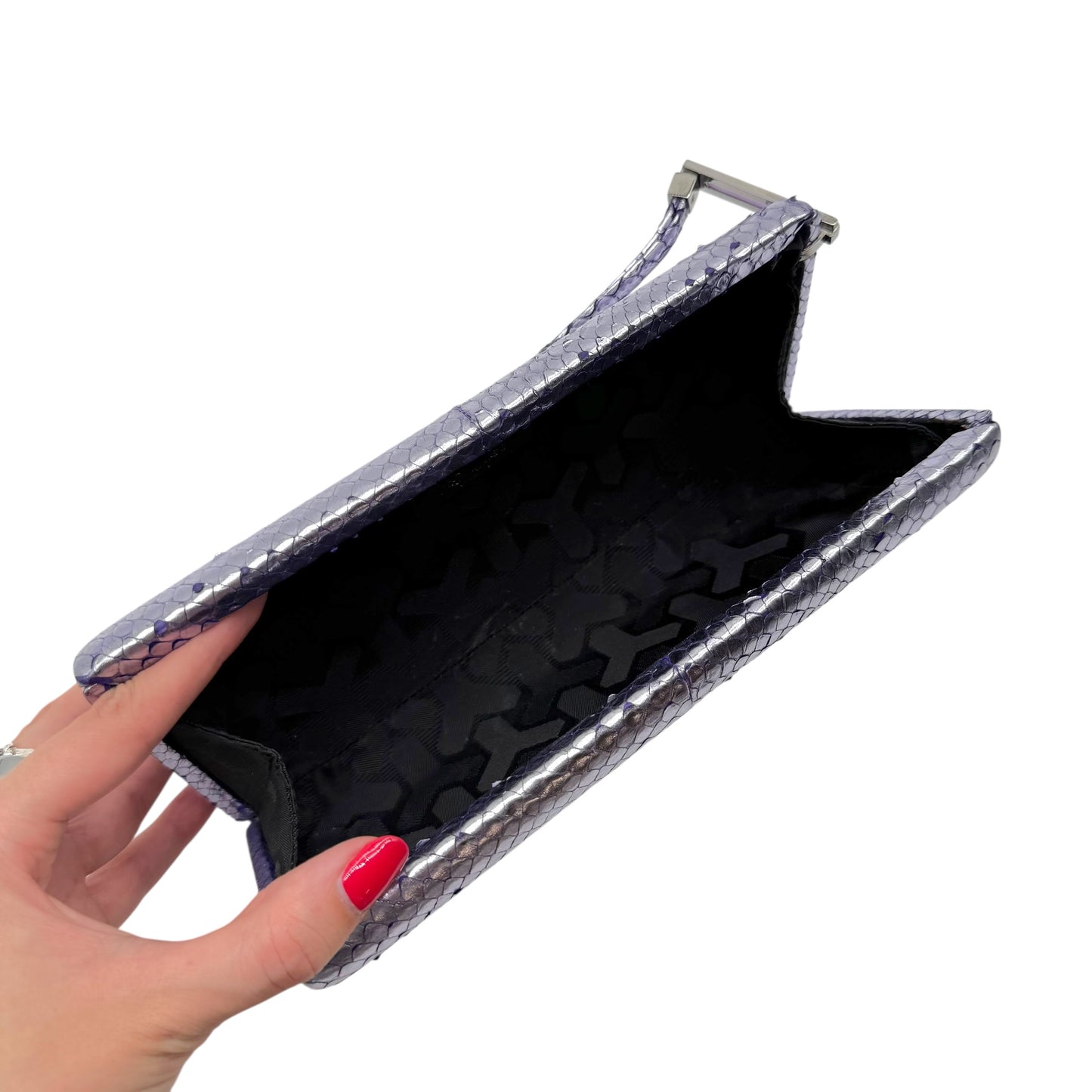 Yves Saint Laurent Rive Gauche Metallic Purple Python Clutch Bag