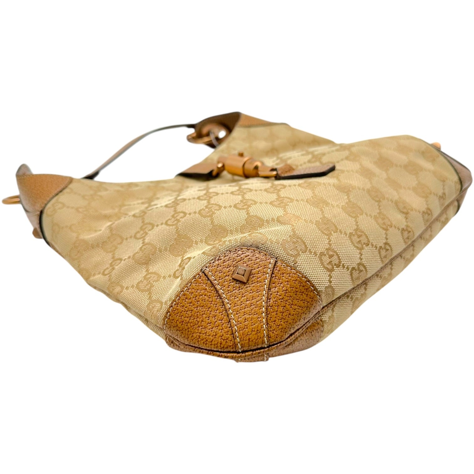 Gucci Shoulder Bag Beige Monogram Tan Leather Piston Lock