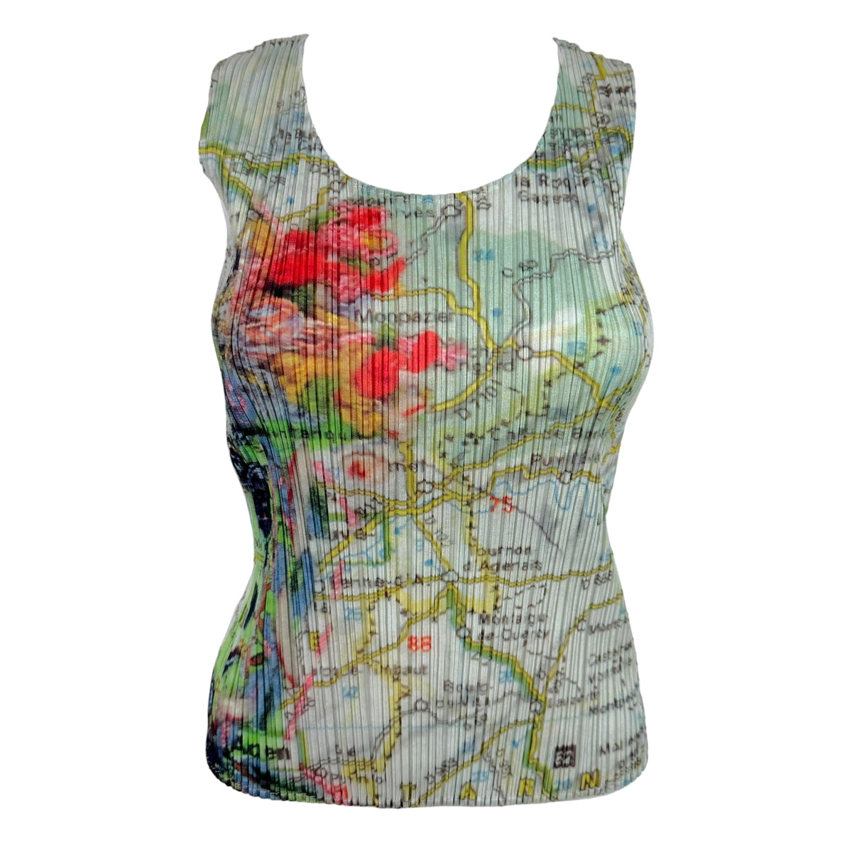 Issey Miyake Pleats Please S/S 2015 Multicolor Map Print Pleated Tank Sz 3