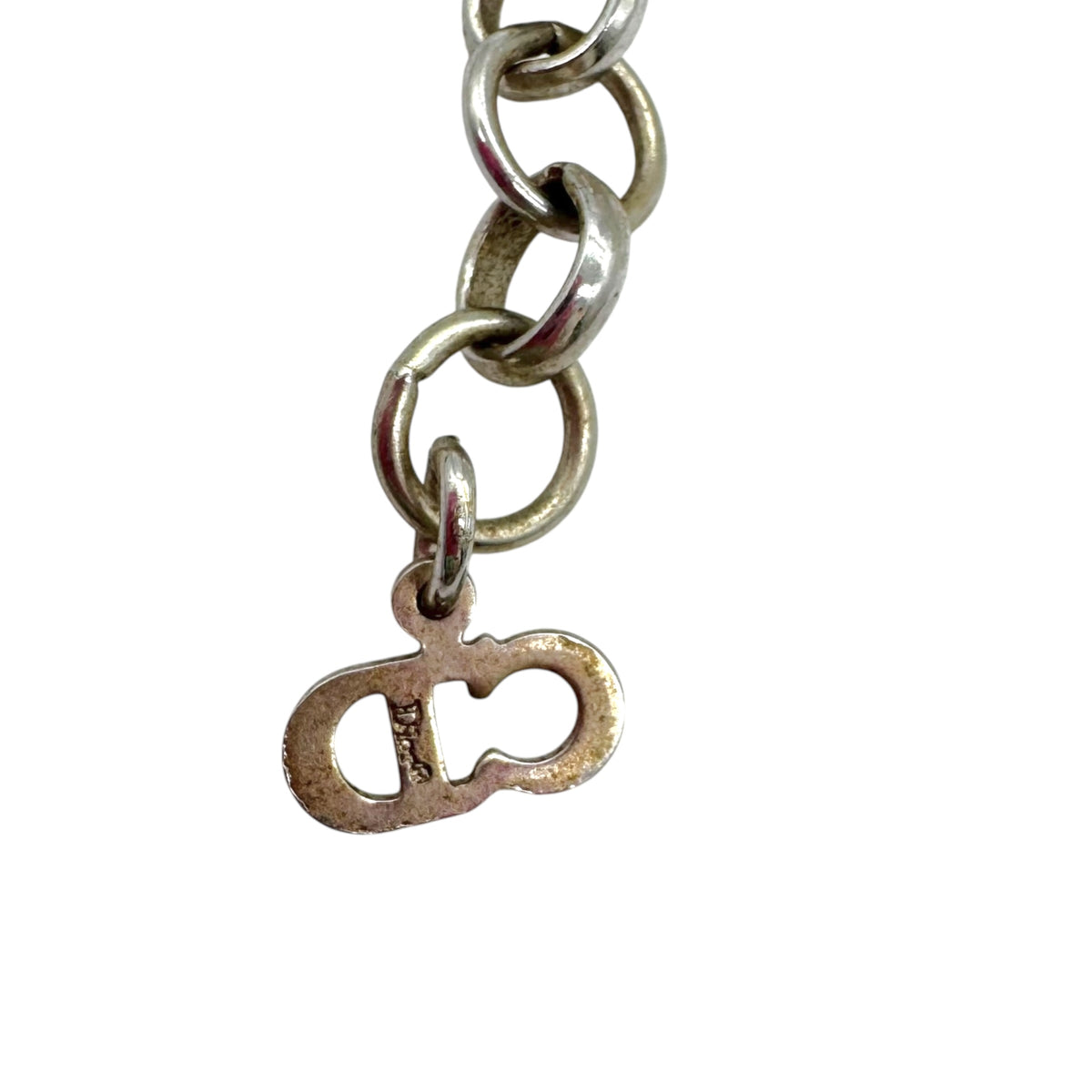 Christian Dior Black Leather & Silver CD Logo Charm Bow Choker Necklace