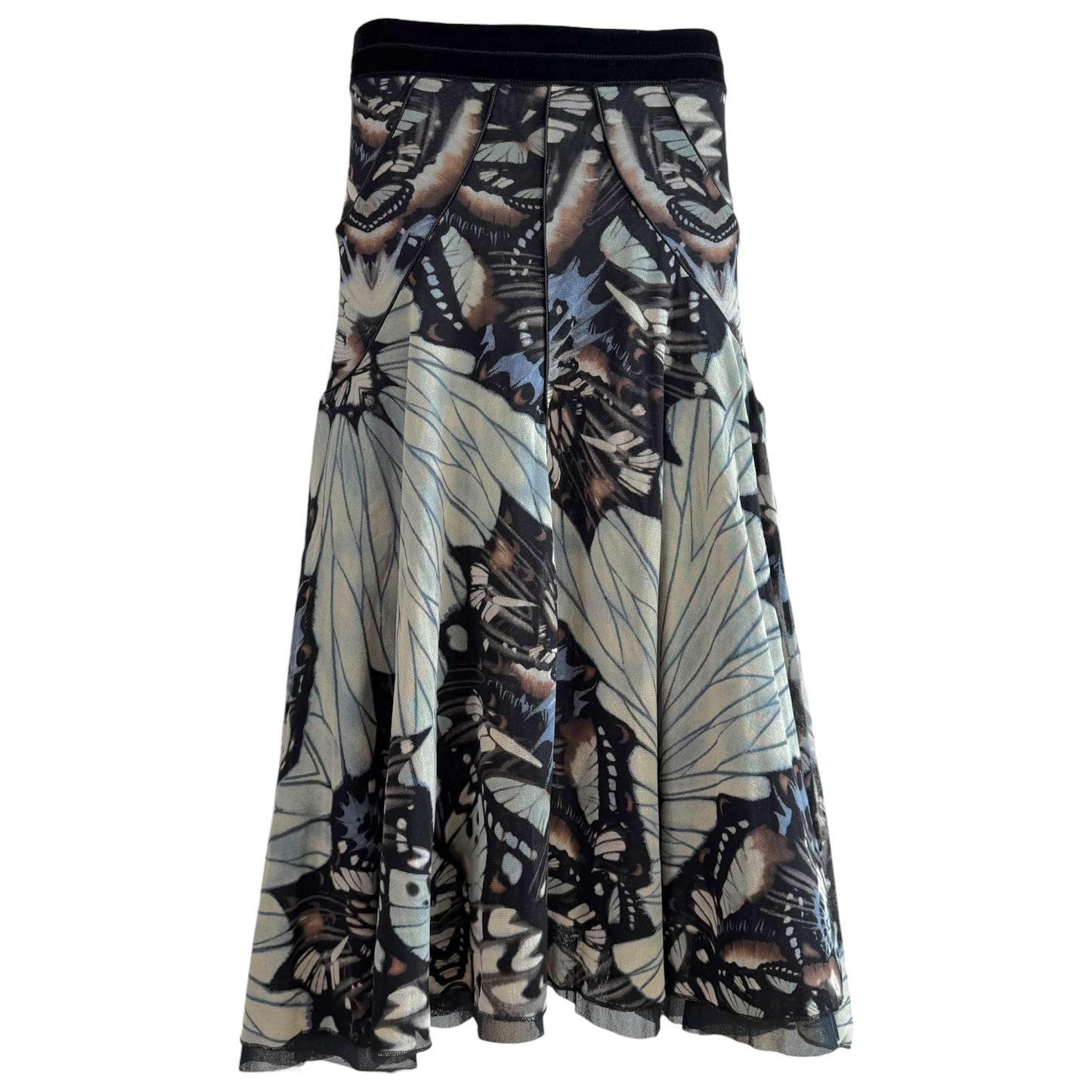 Jean Paul Gaultier Soliel Blue & Black Butterfly Print Mesh Midi Skirt NEW