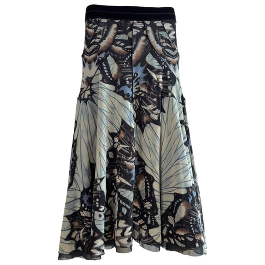 Jean Paul Gaultier Soliel Blue & Black Butterfly Print Mesh Midi Skirt NEW