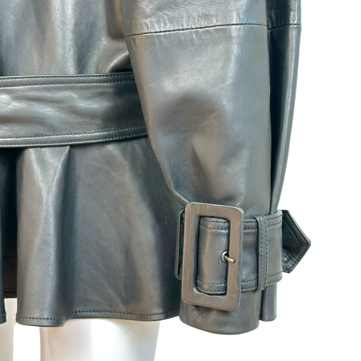 Rotate Black Oversized Peplum Hem Leather Jacket