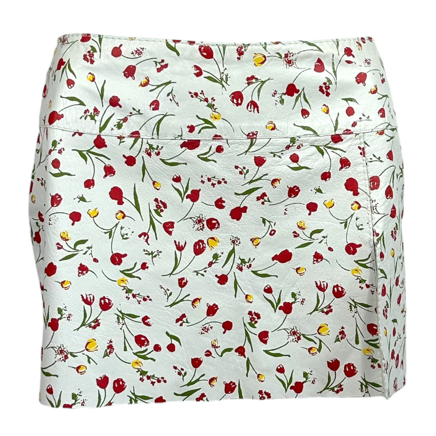 D&G Dolce & Gabbana White & Red Floral Print Leather Mini Skirt