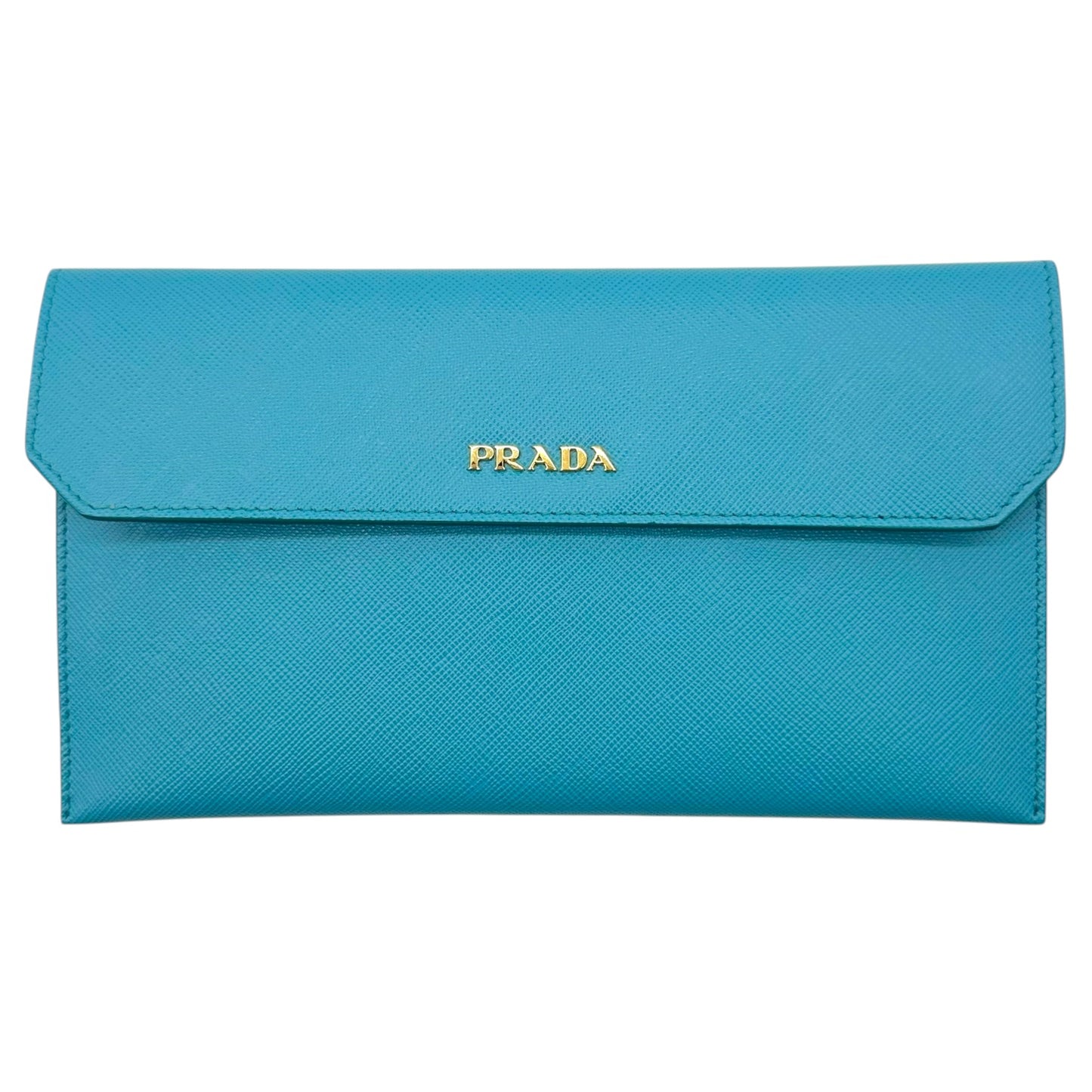 Prada Turquoise Saffiano Leather Envelope Clutch