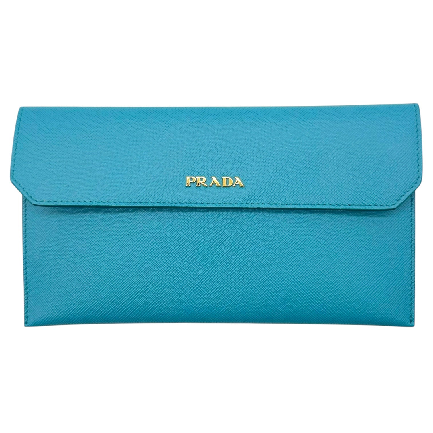 Prada Turquoise Saffiano Leather Envelope Clutch