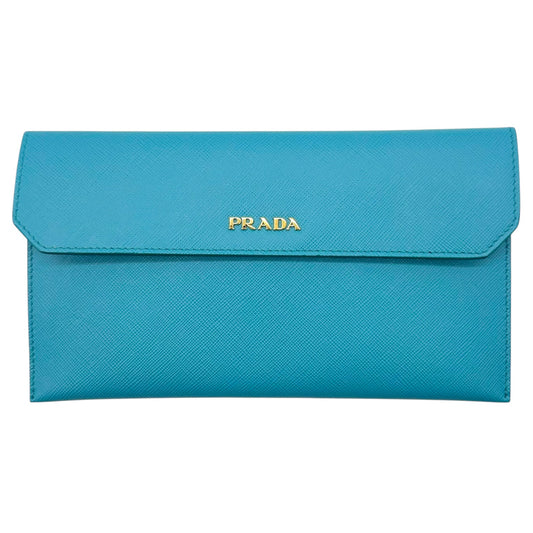 Prada Turquoise Saffiano Leather Envelope Clutch