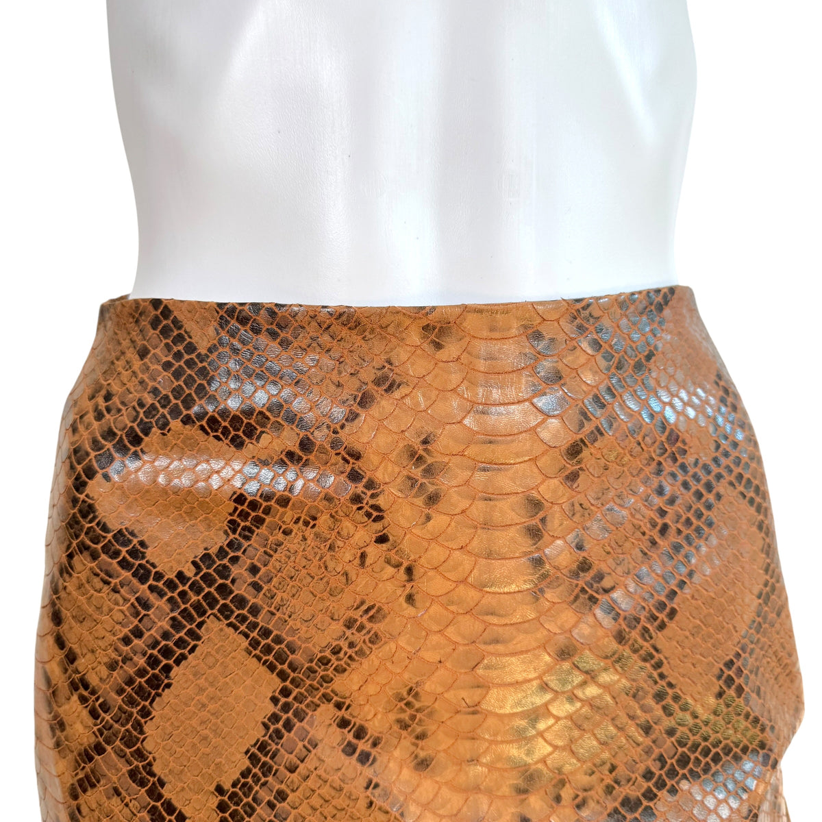 Zeynep Arçay Brown Lambskin Snake Embossed Midi Skirt