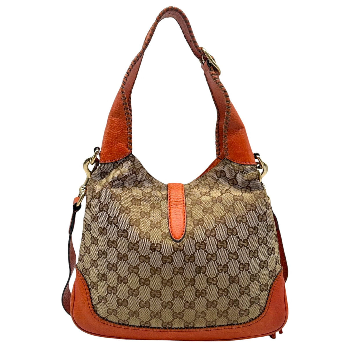 Gucci Burnt Orange & Tan Monogram New Jackie 2-Way Fringe Trim Shoulder Bag