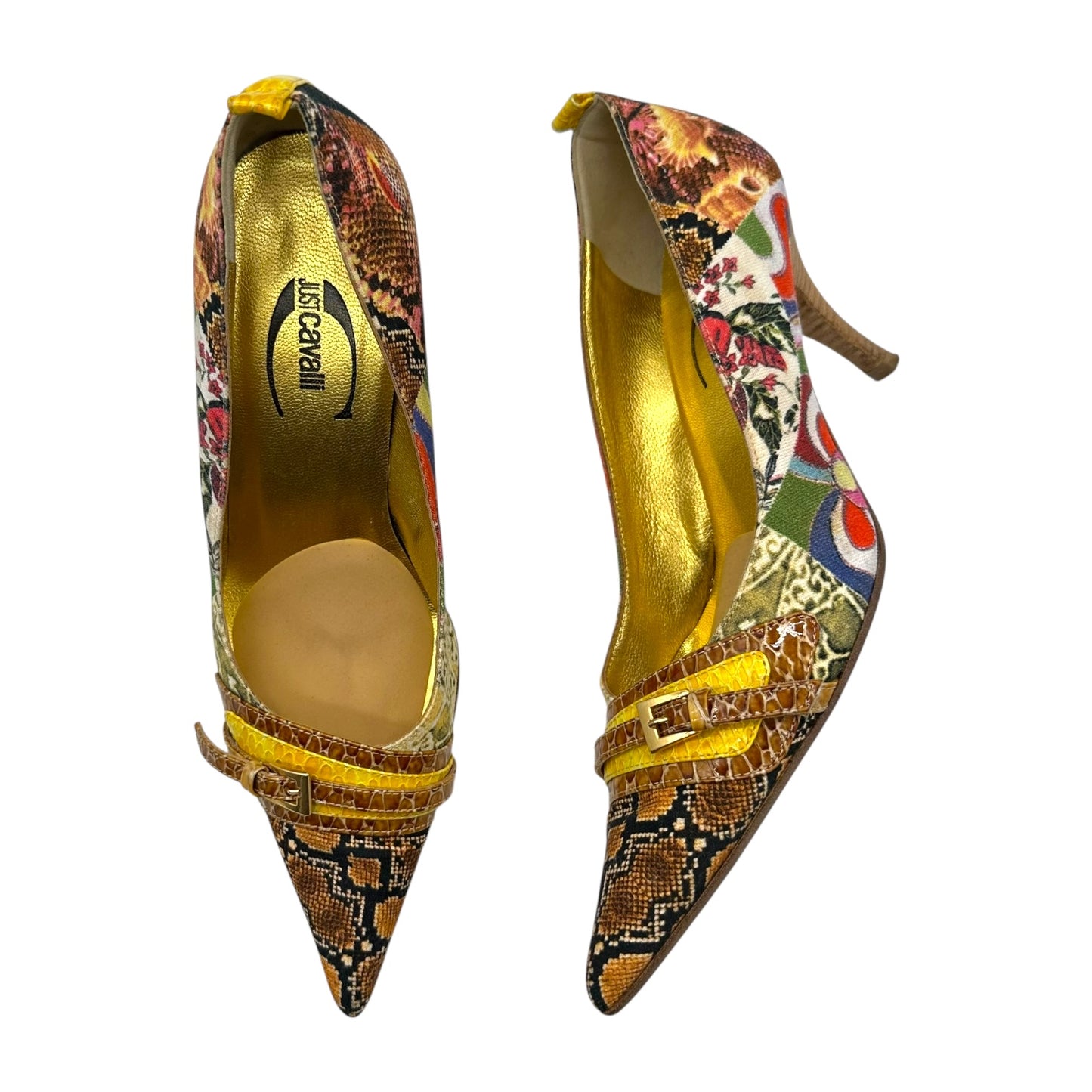 Just Cavalli Multicolor Patchwork Printed Heels