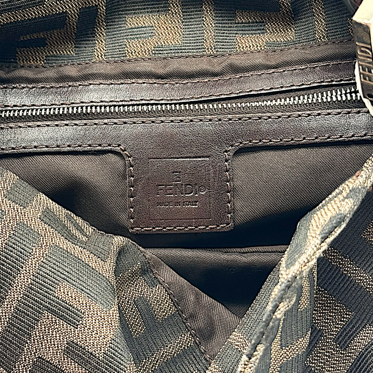Fendi Brown Zucca Monogram Fold-Over Baguette Bag