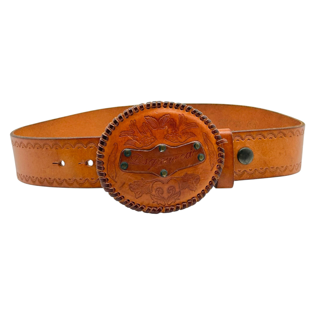 Dsquared2 Brown Etched Leather Buckle Logo Belt