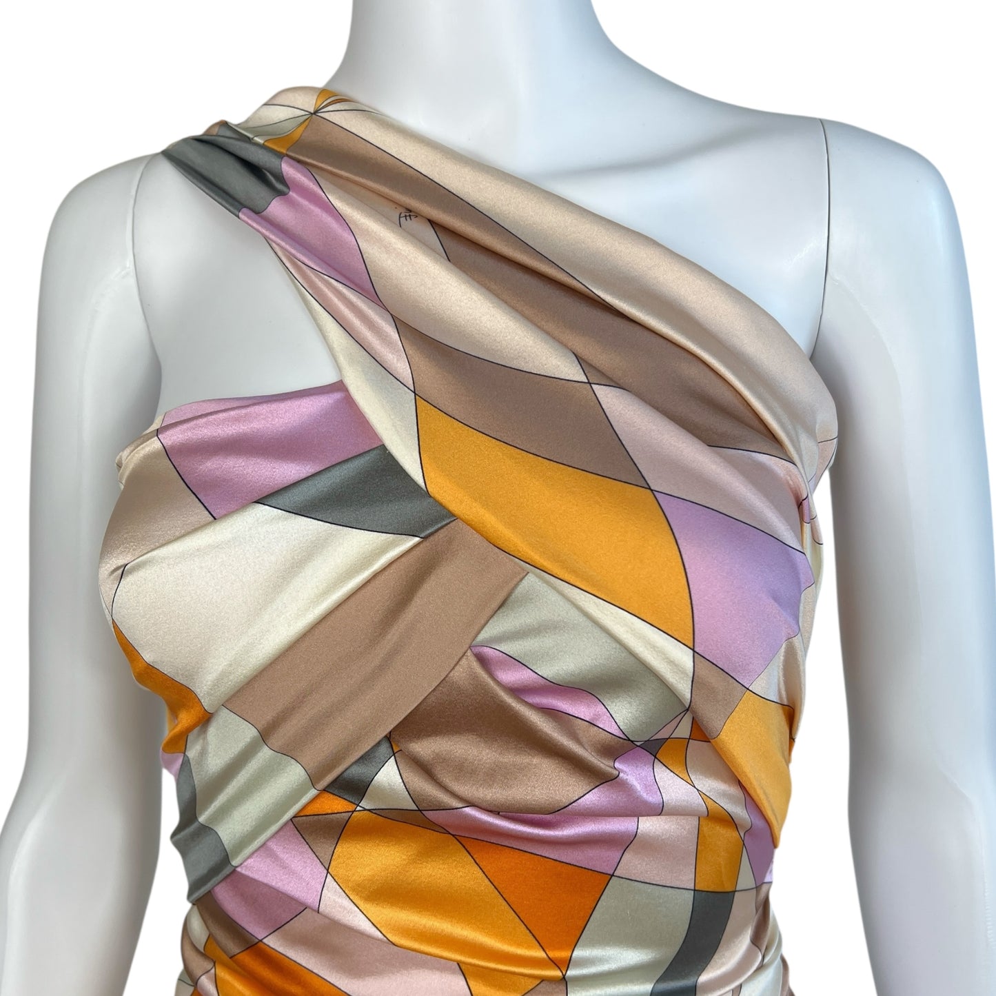 Emilio Pucci Pink & Orange Printed One Shoulder Silk Dress