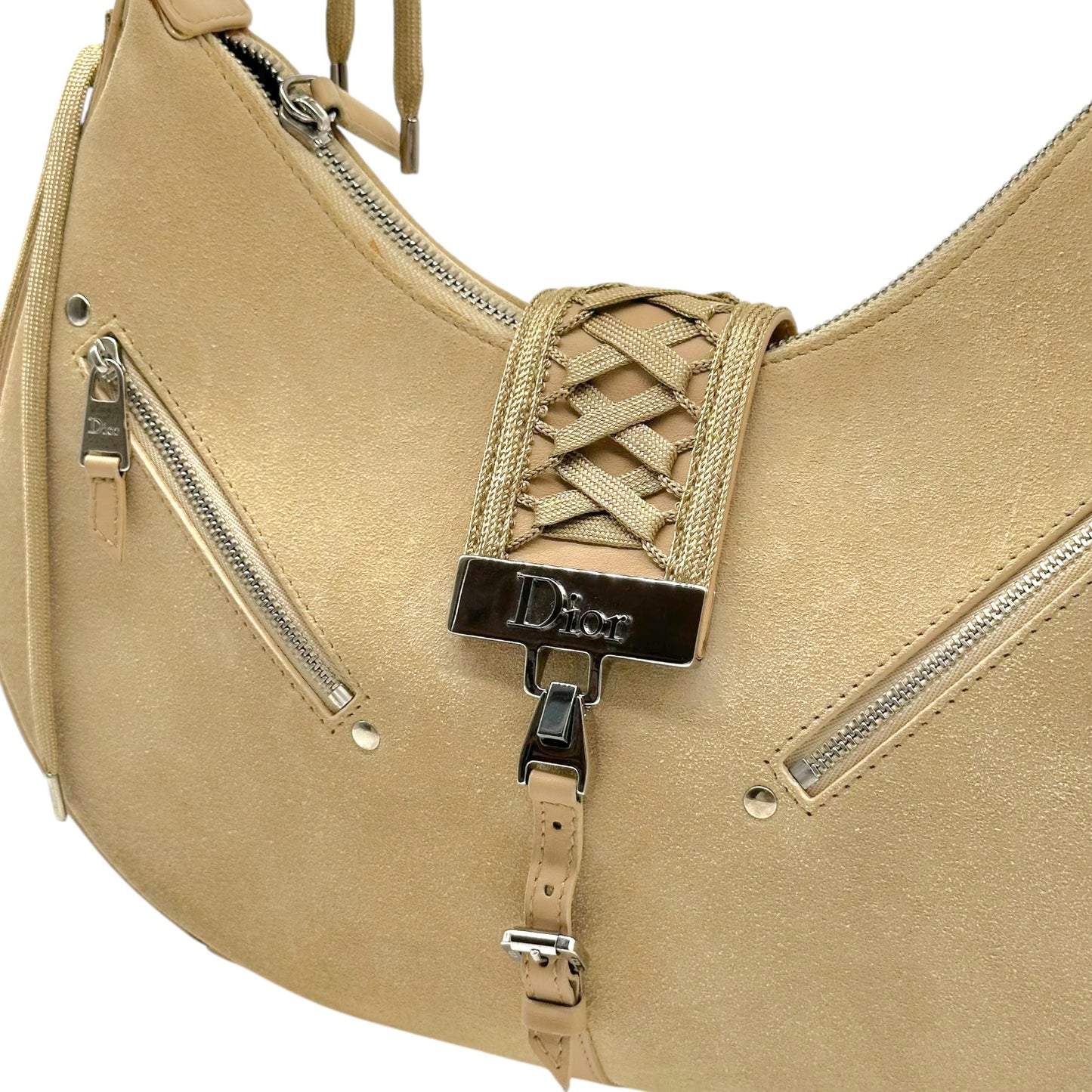 Christian Dior Tan Suede Lace Up Shoulder Bag