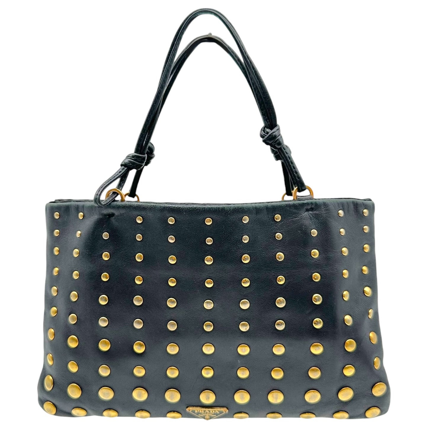 Prada Black Leather Gold Studded Mini Bag