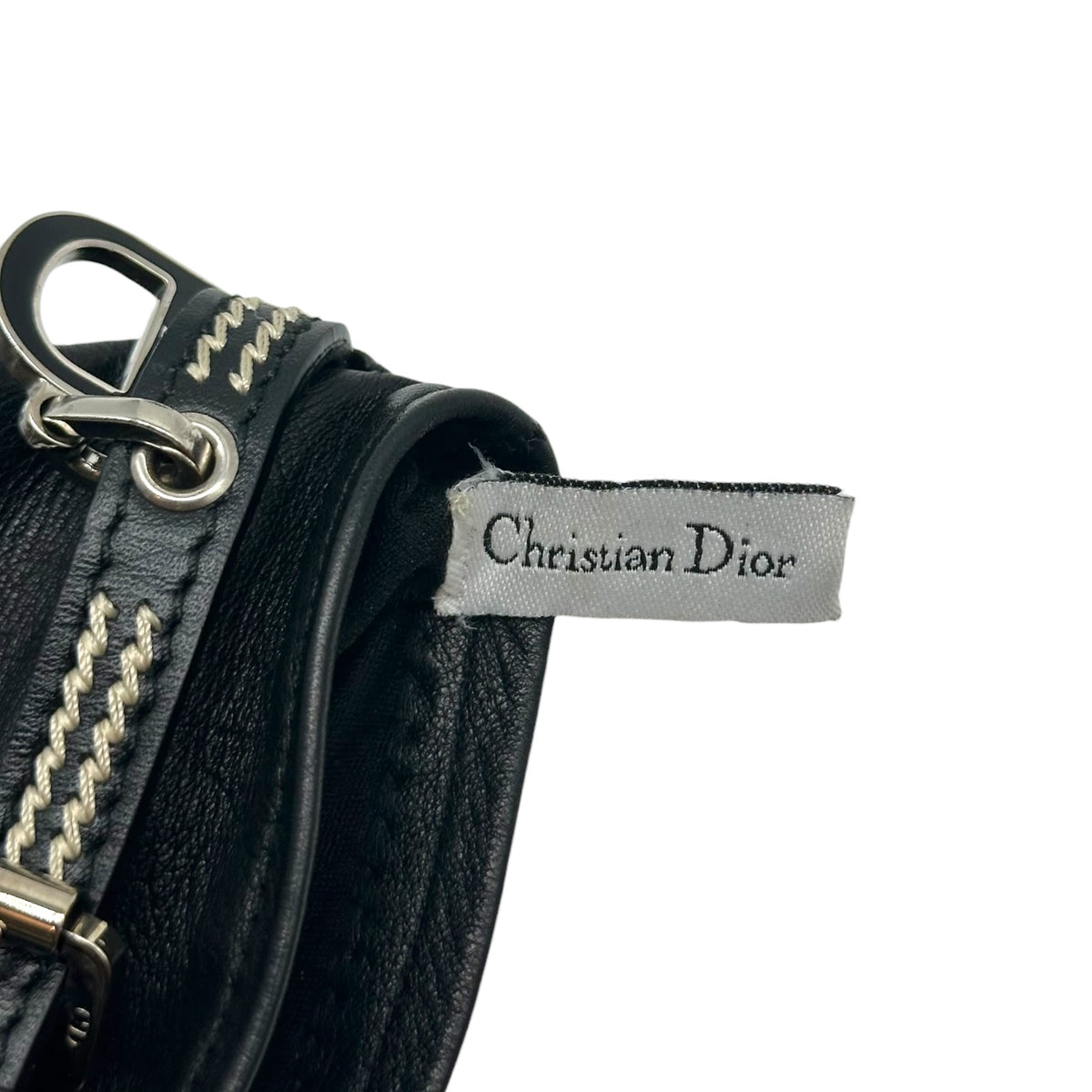 Christian Dior Leather Gloves Black White Contrast Stitch