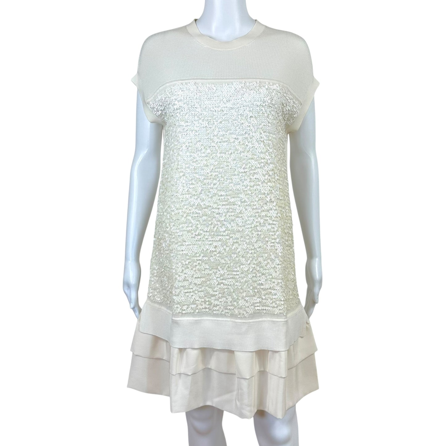 Louis Vuitton Ivory Sequin Embellished Knit Shift Mini Dress