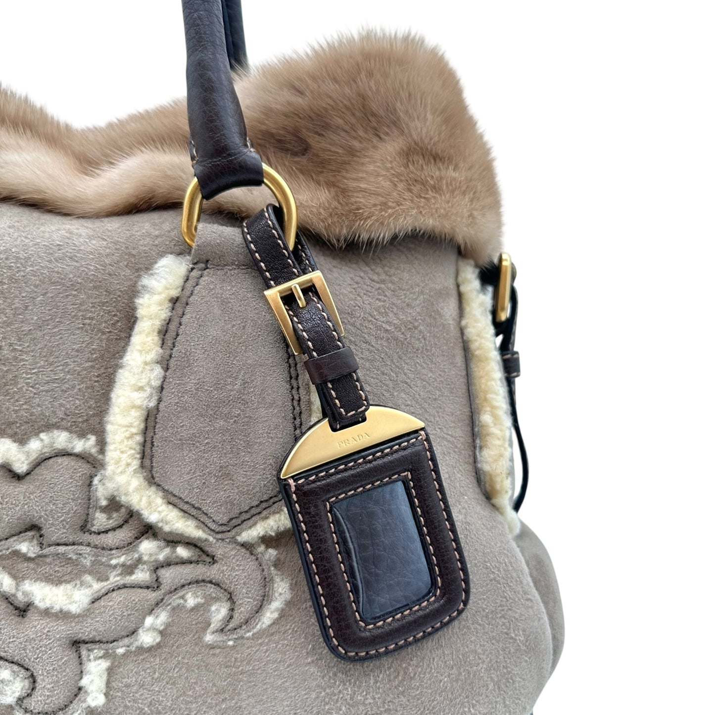 Prada Mink & Shearling 2-Way Embroidered Tote Bag