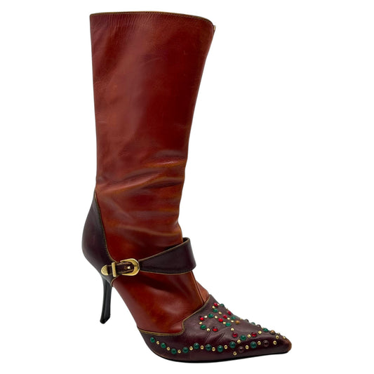 Giuseppe Zanotti Brown Leather Studded Heeled Boots