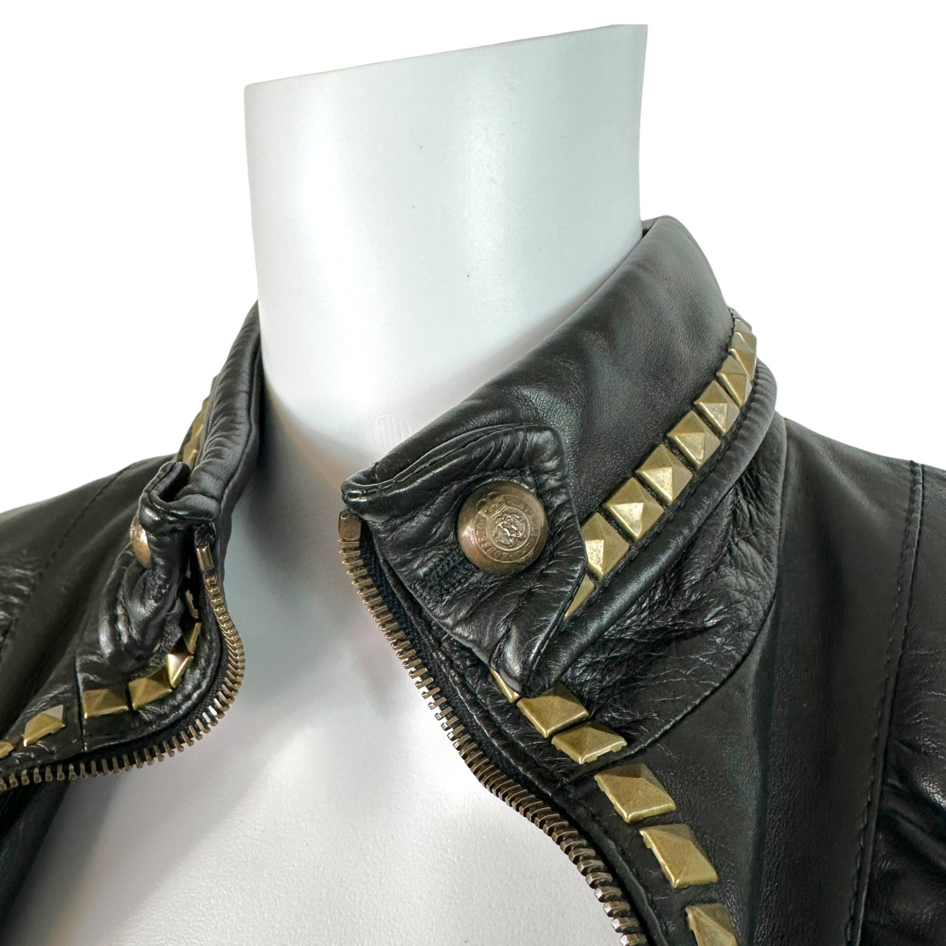 Roberto Cavalli Black Leather Studded Jacket
