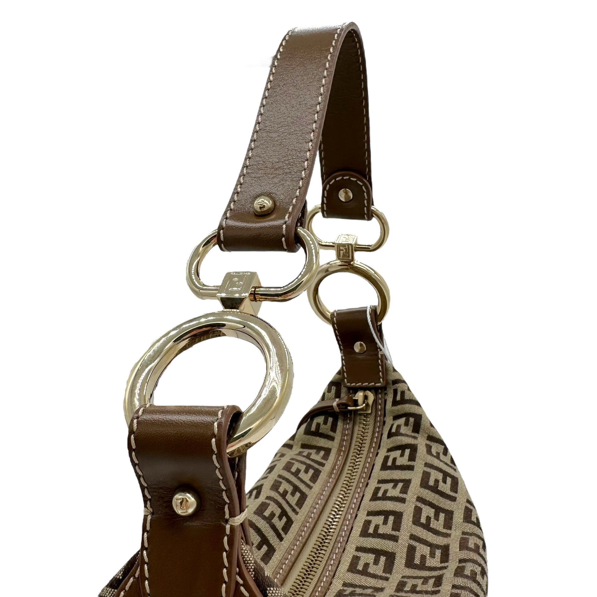 Fendi Brown Leather Trim Zucchino Monogram Shoulder Bag - Outfit Repeater