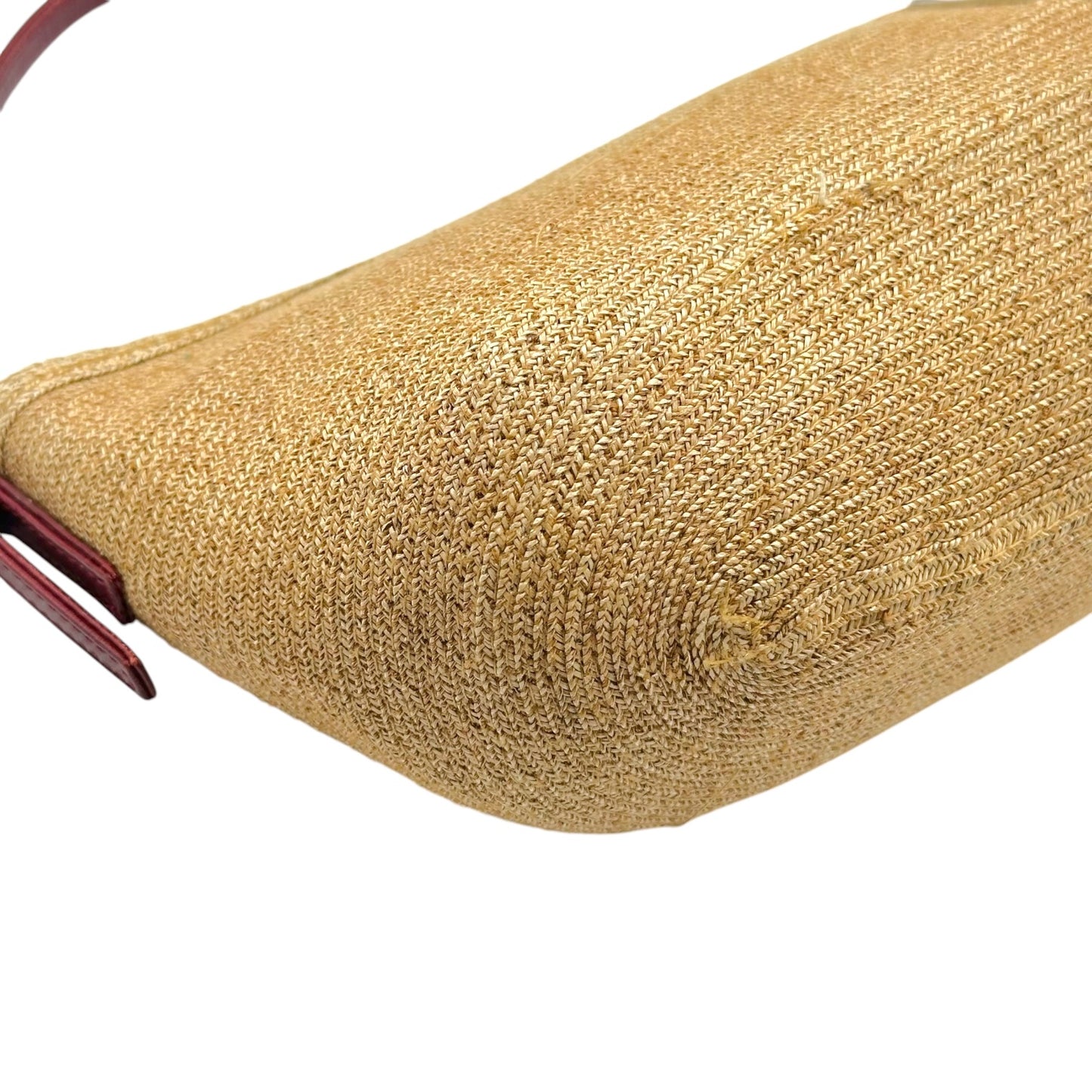 Fendi Shoulder Pochette Bag Burgundy Leather Raffia
