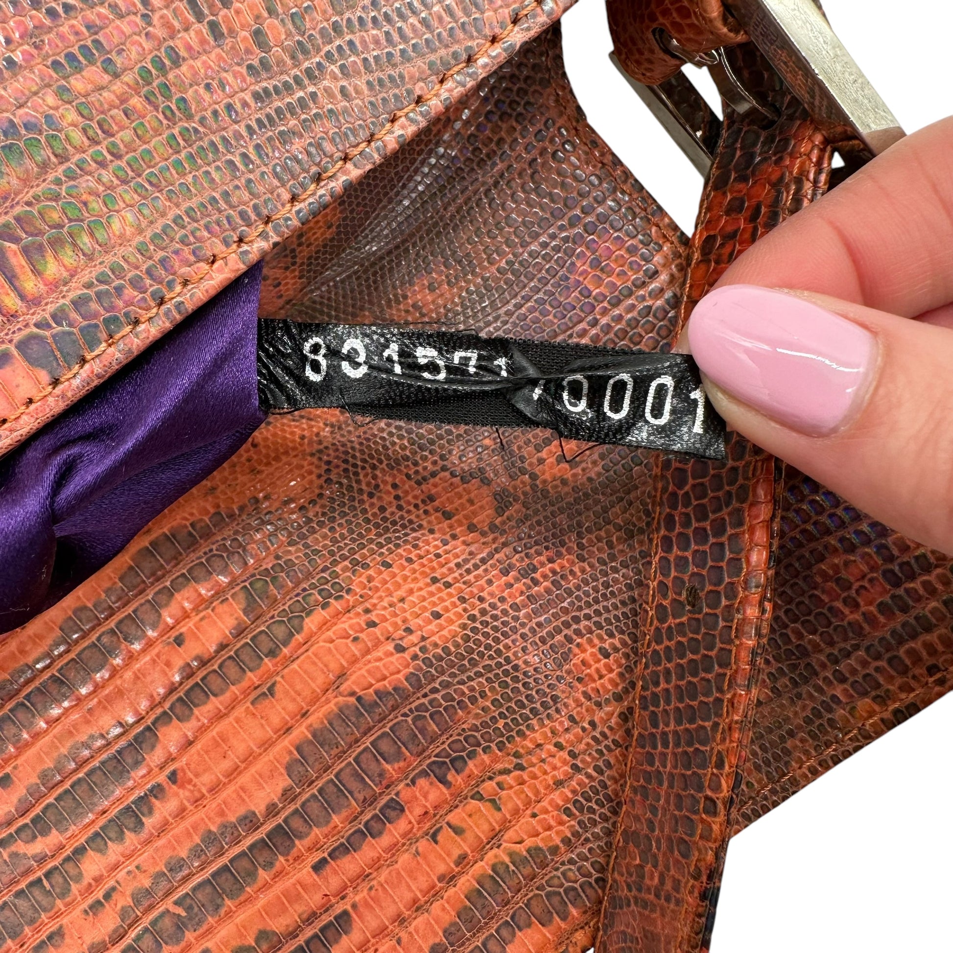 Fendi Coral Iridescent Lizard & Purple Stone Baguette Bag - Outfit Repeater