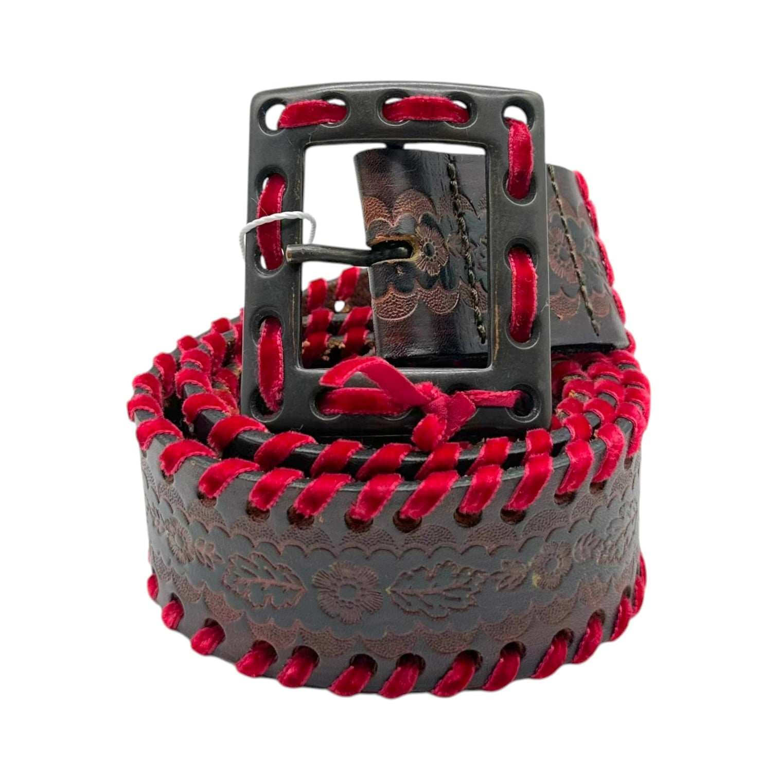 Dsquared2 Brown Leather Red Velvet Belt