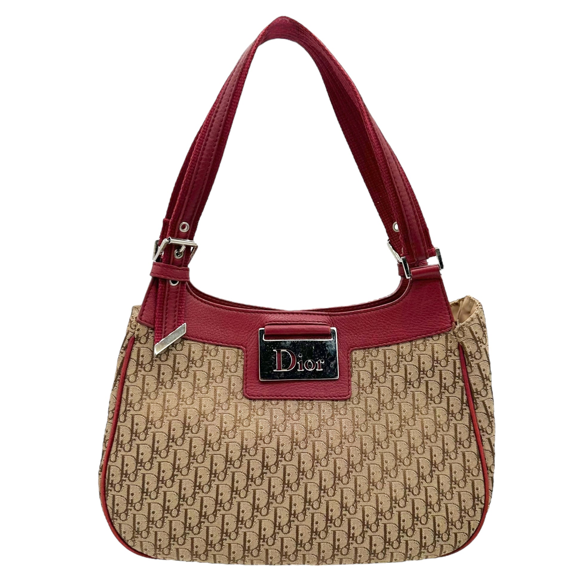 Christian Dior Street Chic Burgundy Trim Monogram Shoulder Bag - Outfit Repeater