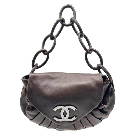 Chanel Chocolate Brown Leather Chain Link Hobo Bag NEW