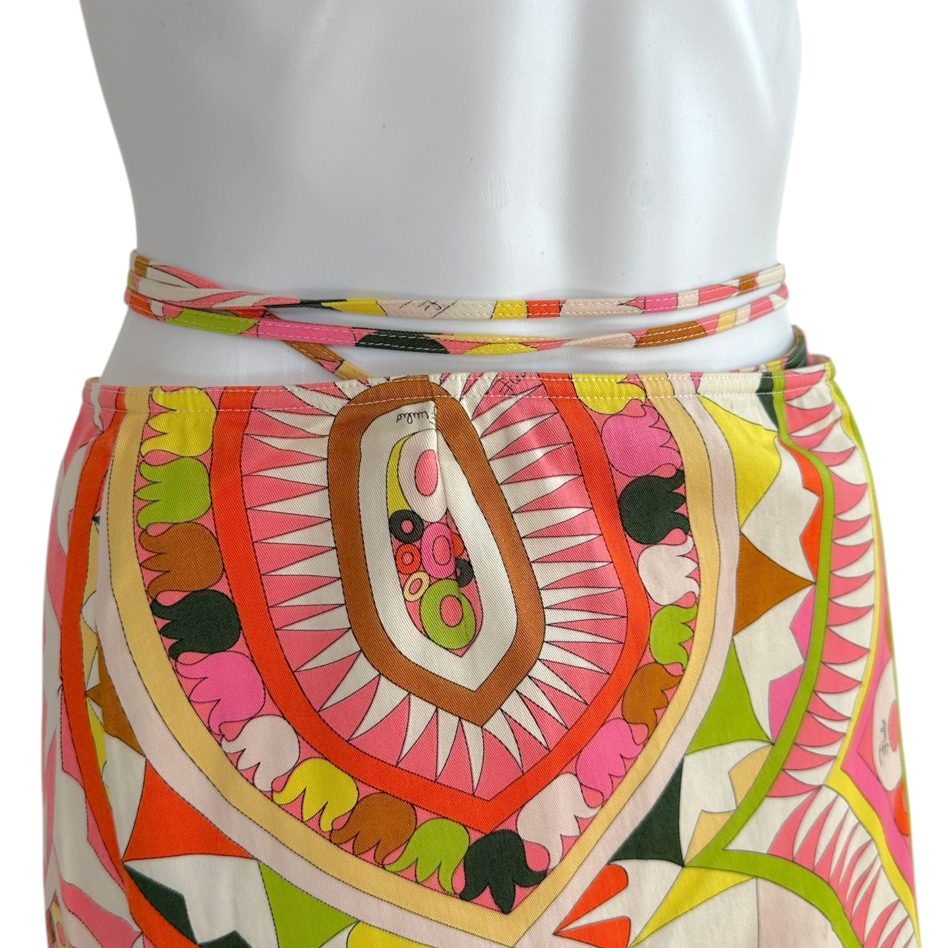 Emilio Pucci Midi Wrap Skirt Pink Green Multi Print