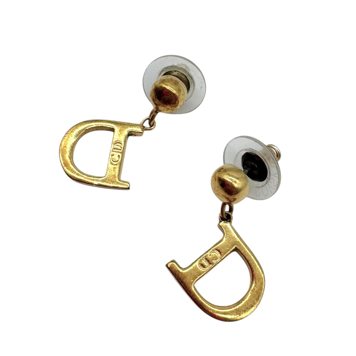 Christian Dior Gold D Logo Dangly Earrings