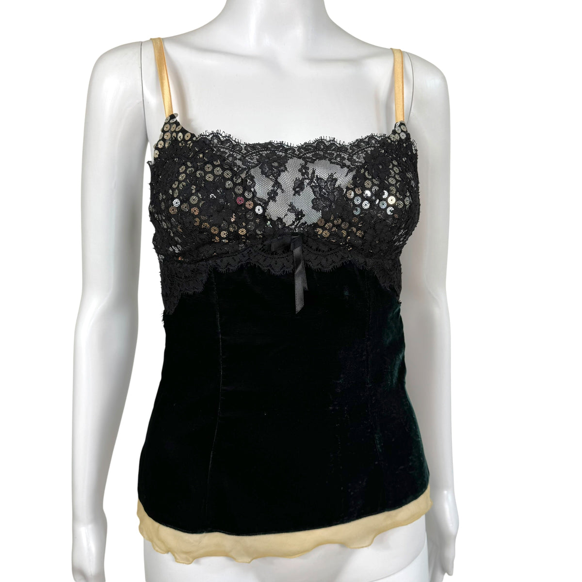 Dolce & Gabbana Forest Green Velvet & Sequin Embellished Lace Bustier Top