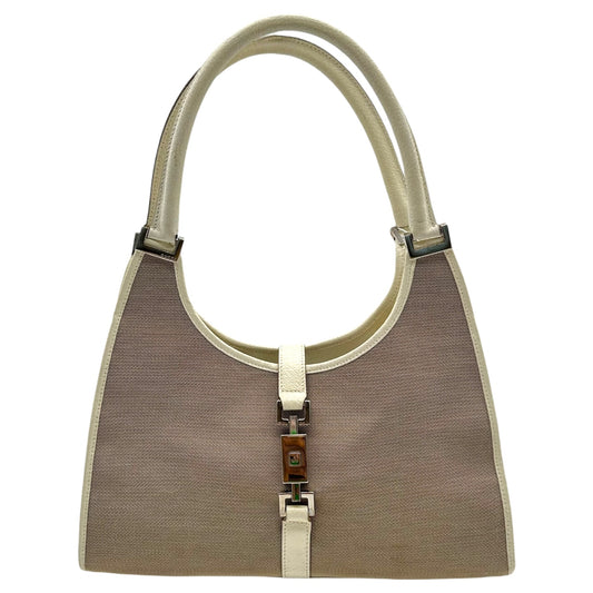 Gucci Beige Canvas & Ivory Leather Mini Jackie Bag