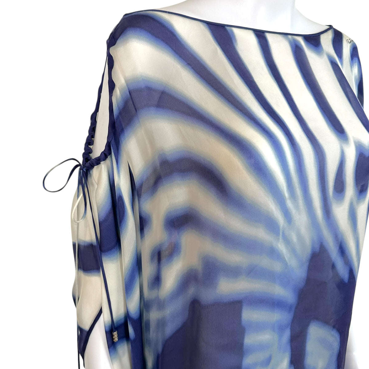 Roberto Cavalli Sheer Silk Asymmetrical Dolman Blouse