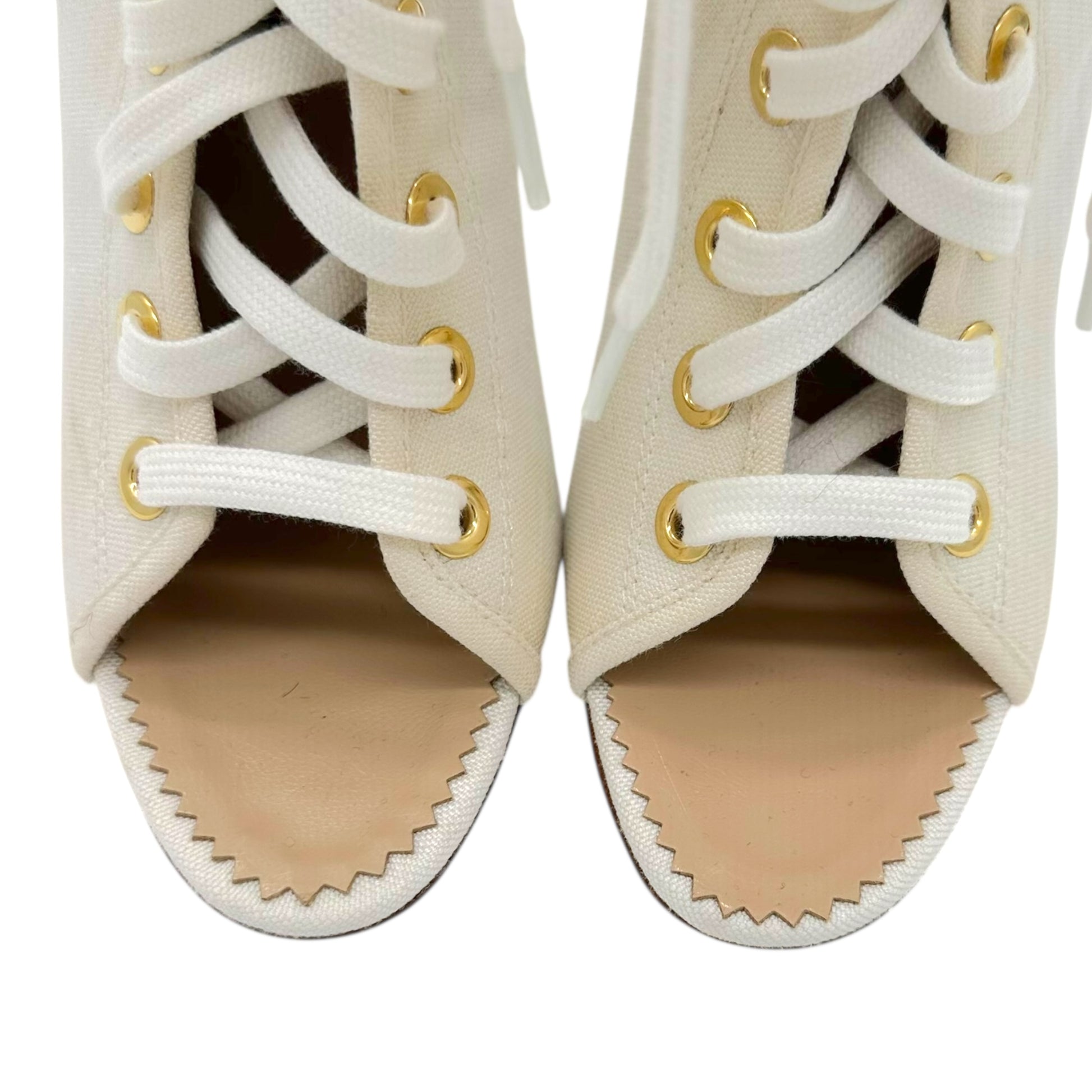 Manolo Blahnik White Canvas Lace Up 'Sneaker' Heels - Outfit Repeater