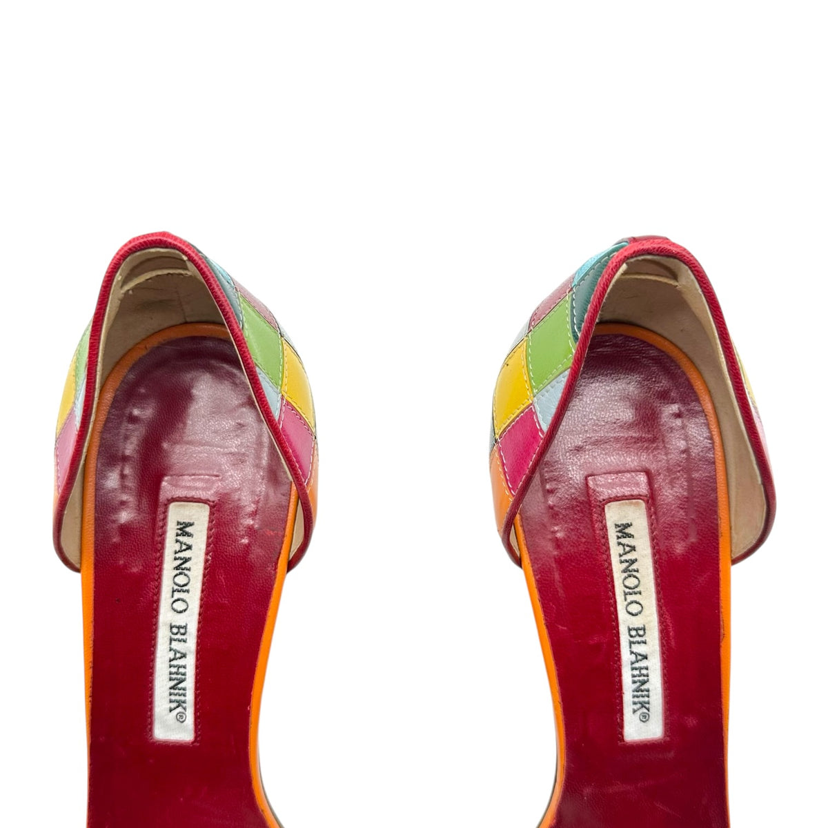 Manolo Blahnik Multicolor Patchwork Leather D'Orsay Sandal Heels