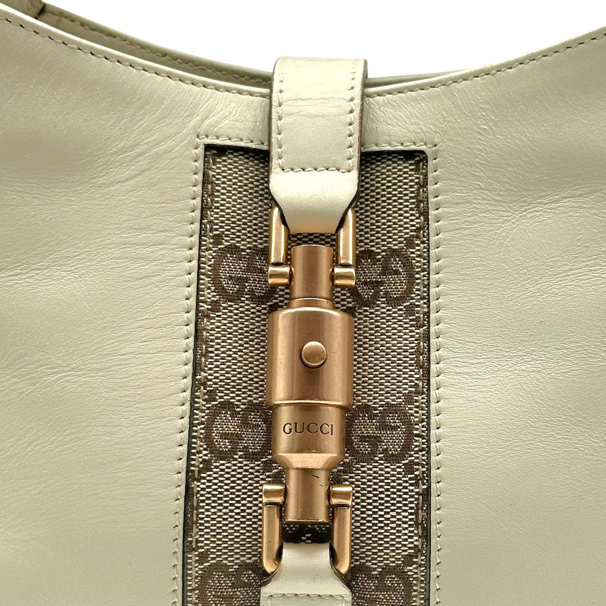 Gucci Mini Piston Lock Jackie Bag Ivory Leather Monogram