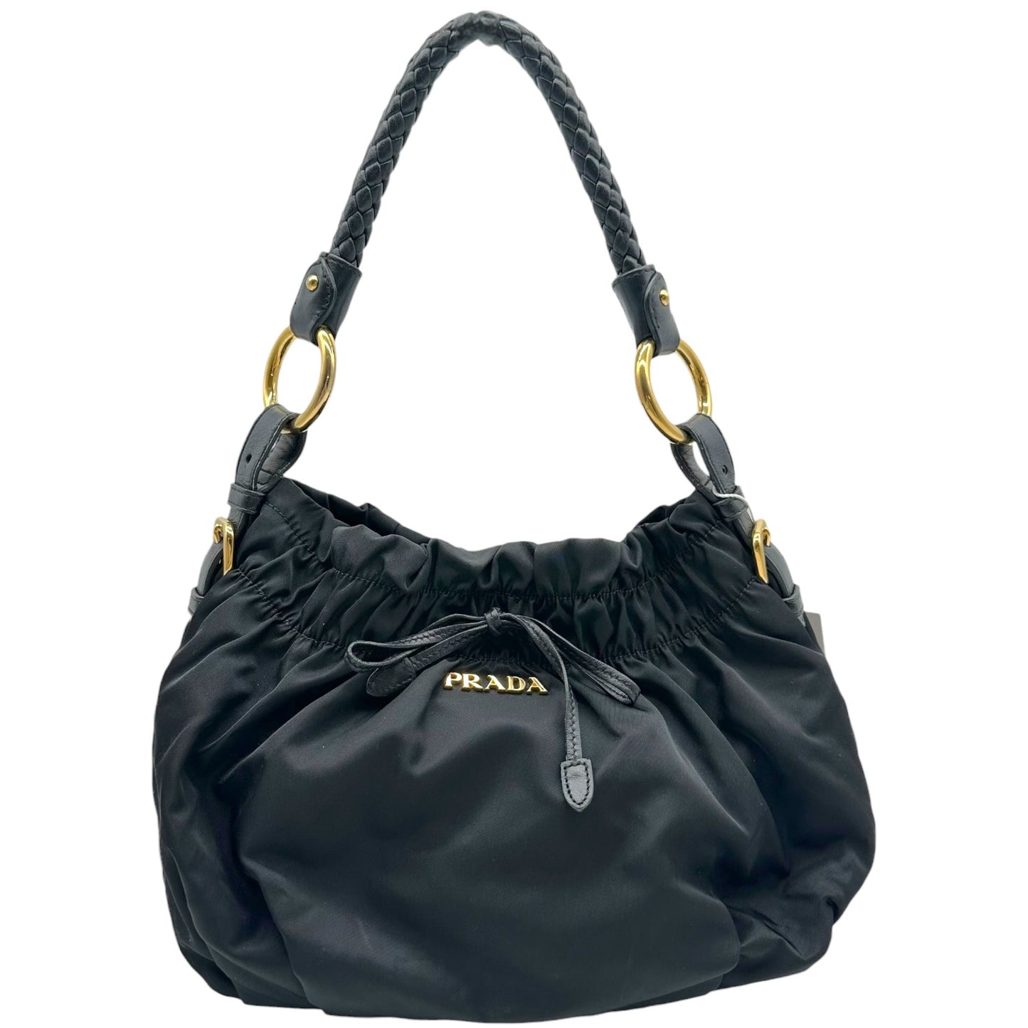 Prada Black Nylon Leather Bow Bucket Bag