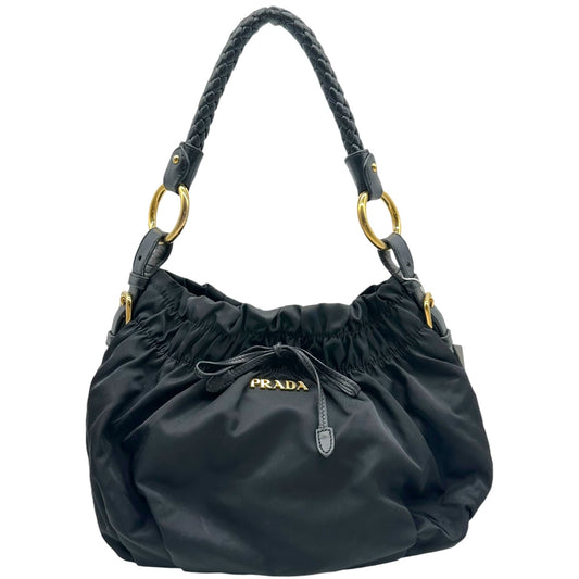 Prada Black Nylon Leather Bow Bucket Bag